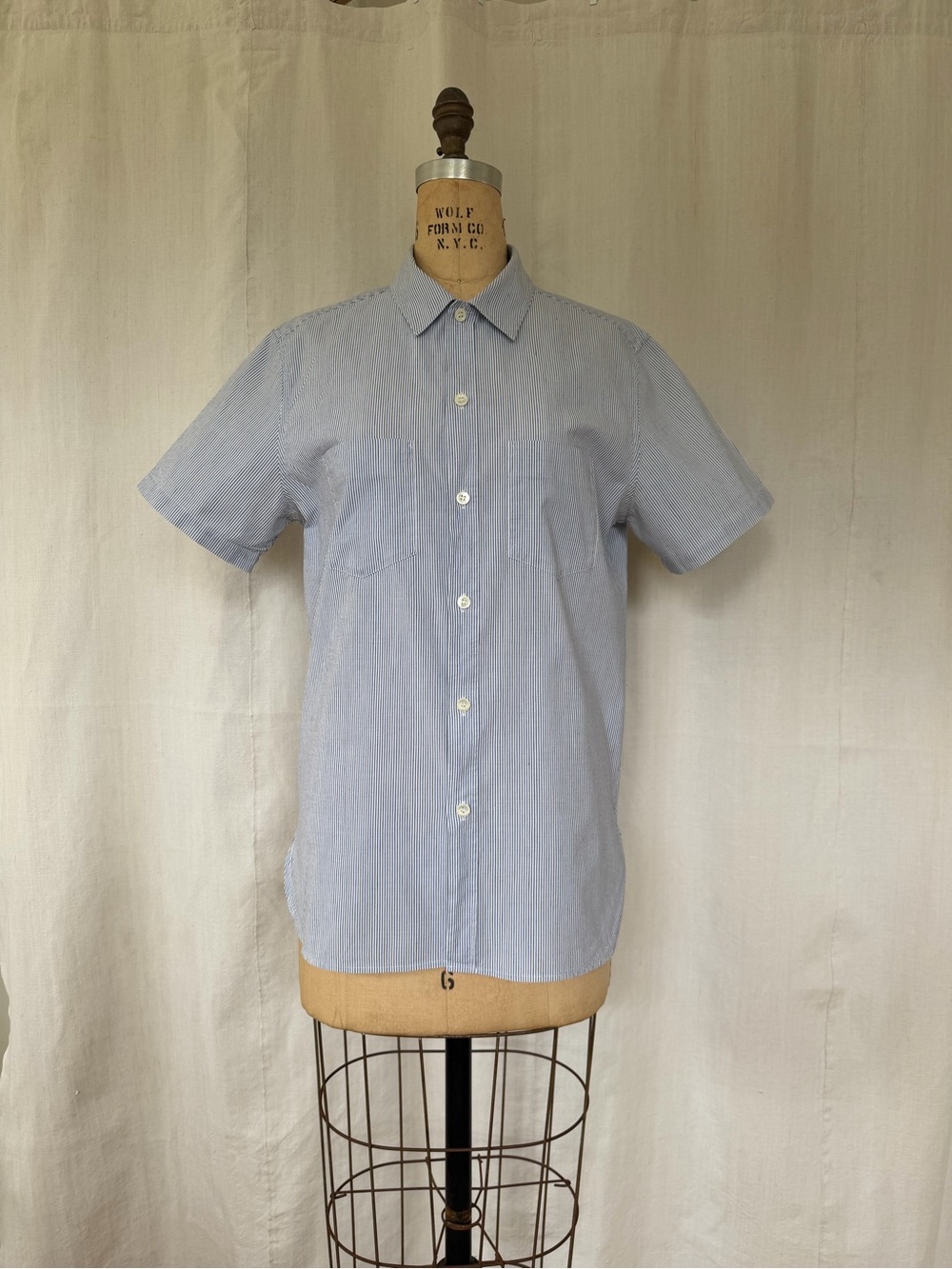 A.P.C. Blue and White Short Sleeve Button-Down Shirt